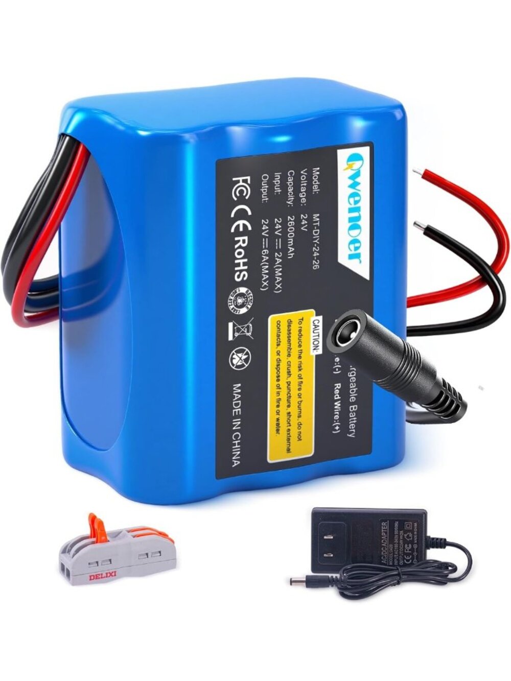 22.2V-24V 2.6Ah Rechargeable Lithium Battery & Charger for DIY, Solar, LED, CCTV